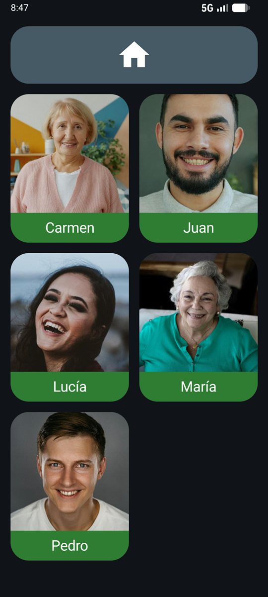 Llamar: Las fotos de su gente. Tocar = llamar.