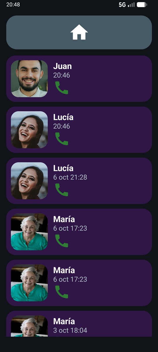 Llamadas perdidas: Tocar una devuelve la llamada.